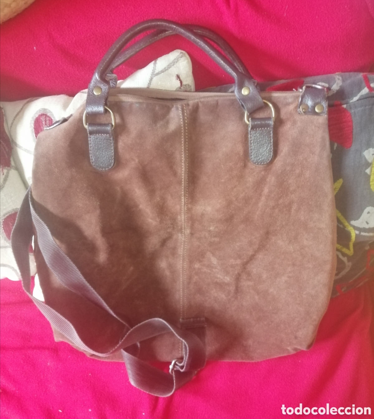 Vintage: Bolso de ante y piel marr&oacute;n Made In Italy