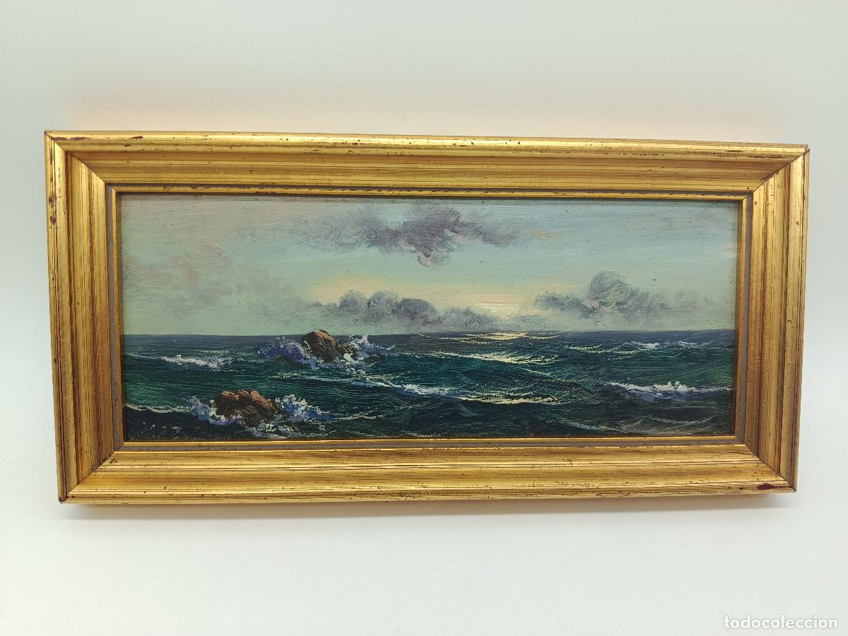 Vintage: PINTURA OLEO SOBRE TABLA MARINO. 27CM X 13 CM APROX. MYJ.