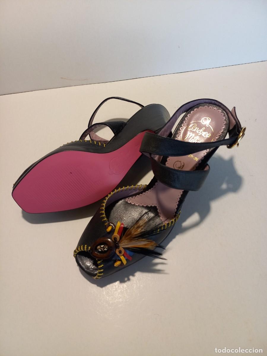 Vintage: MARAVILLOSOS ZAPATOS ARTESANALES VINTAGE EN PIEL DE ANDREA MILI&Aacute;N COMOD&Iacute;SIMOS N&ordm; 37