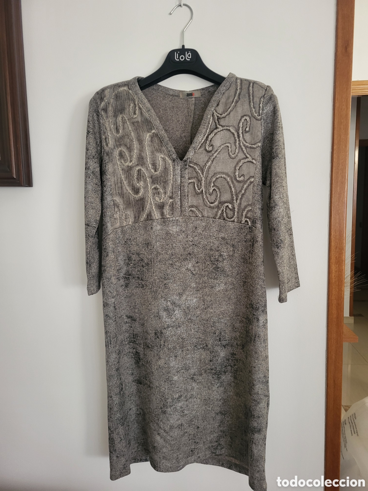 Vintage: Vestido Zeni elegante de punto gris brillante