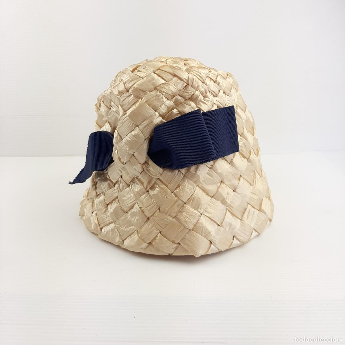 Vintage: Cappello da donna in paglia di rafia copricapo con fiocco blu in canet&egrave; - primi del '900