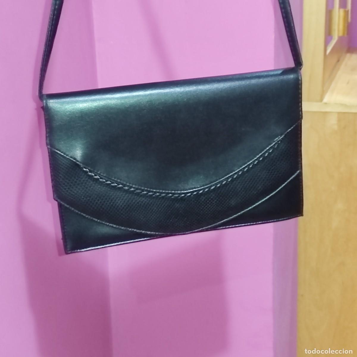 Vintage: Bolso de piel curtida negra.Original Vintage