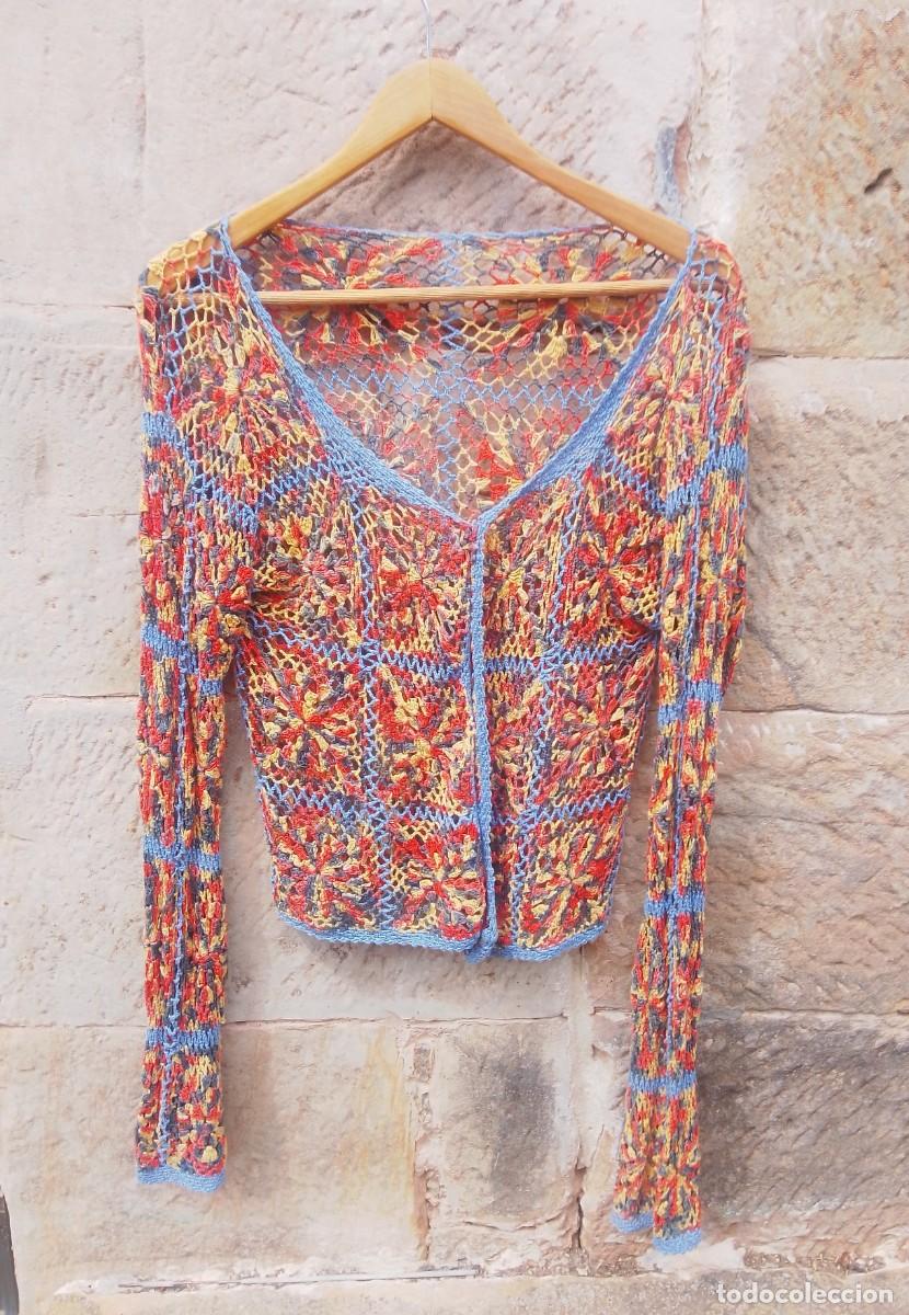 Vintage: Chaqueta rebeca de crochet croch&eacute; o ganchillo hippie. Multicolor. Talla M/L