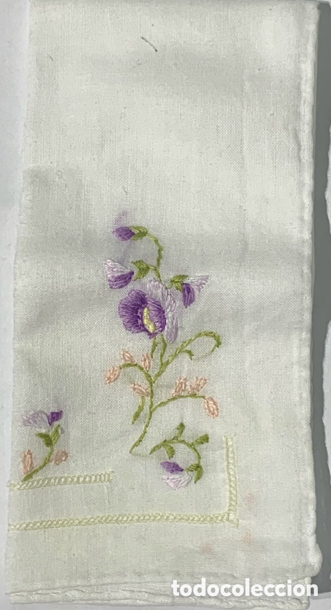 Vintage: Pa&ntilde;uelo de bolsillo. Algod&oacute;n bordado a mano. A&ntilde;os 50.
