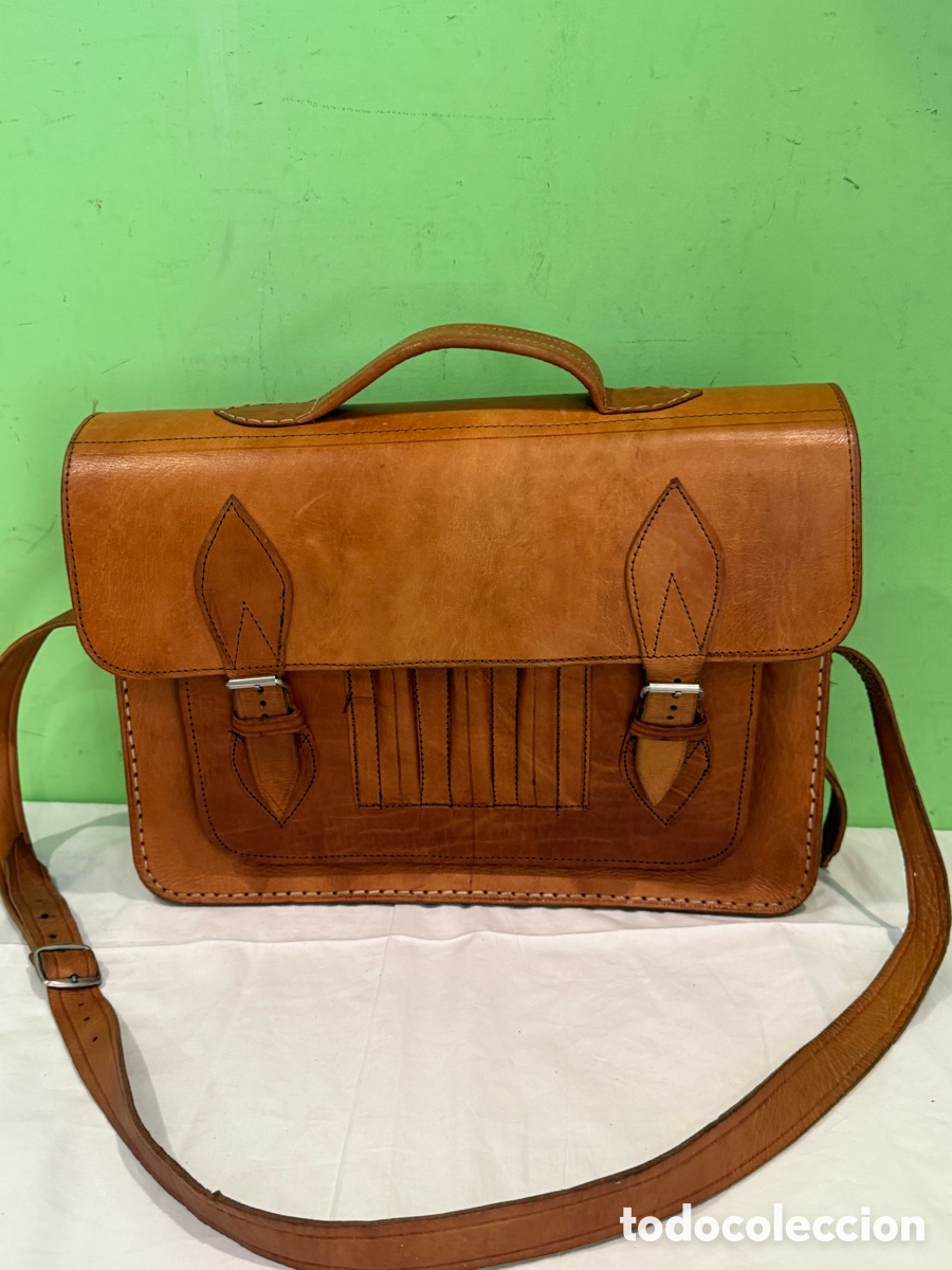 Vintage: Antigua cartera malet&iacute;n de cuero aut&eacute;ntico &ndash; 3 compartimentos &ndash; 38 &times; 30 cm