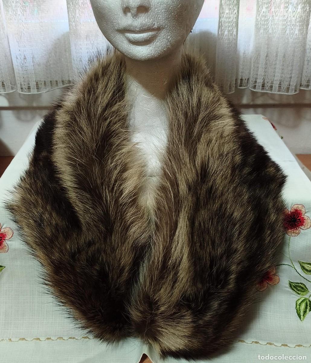Vintage: M414 - Cuello abrigo piel marr&oacute;n con reflejos beige/dorado - Forrado y con ganchos para cerrar