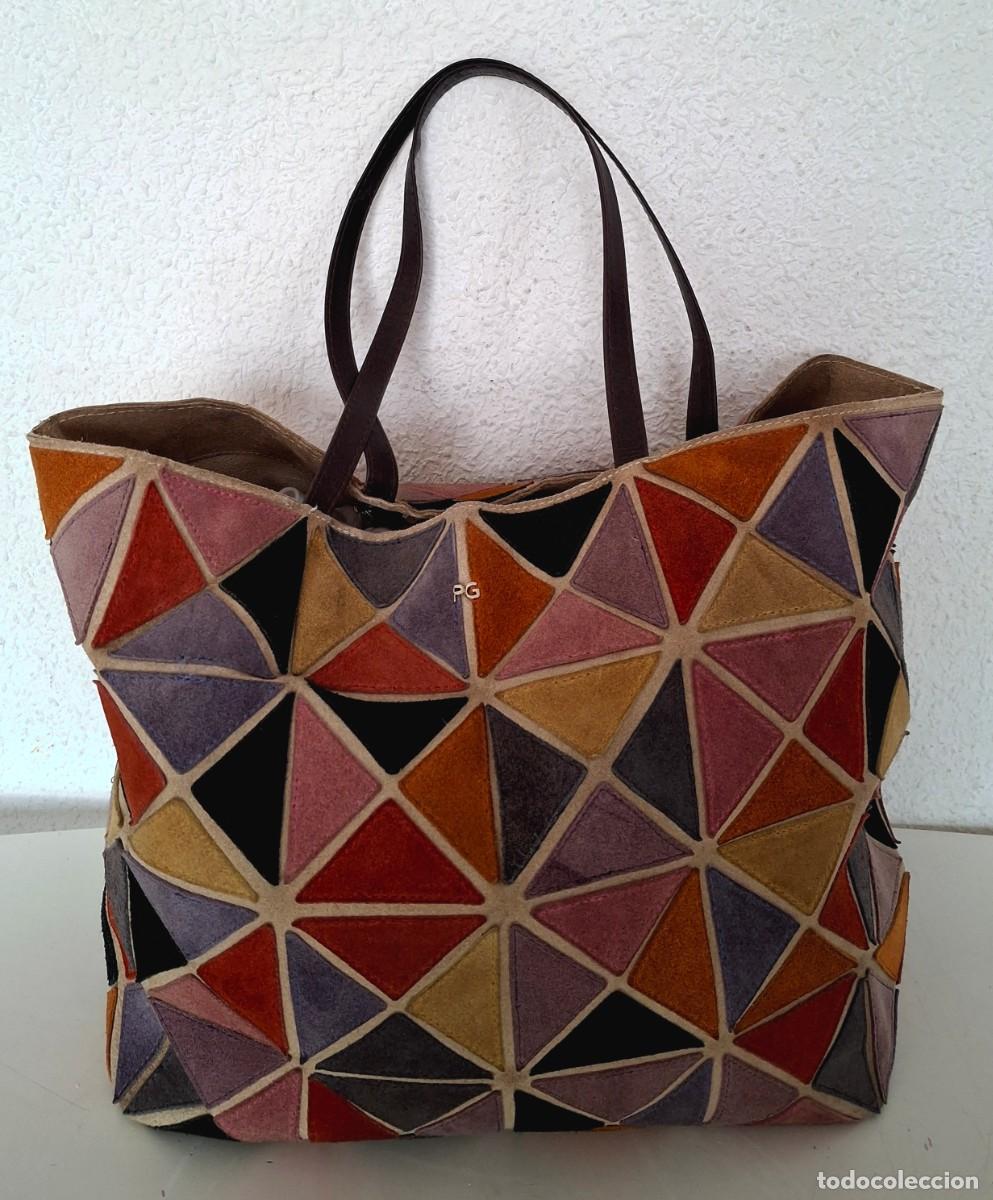 Vintage: Bolso ic&oacute;nico vintage piel ante Purificaci&oacute;n Garc&iacute;a dise&ntilde;o geom&eacute;trico colecci&oacute;n Origami