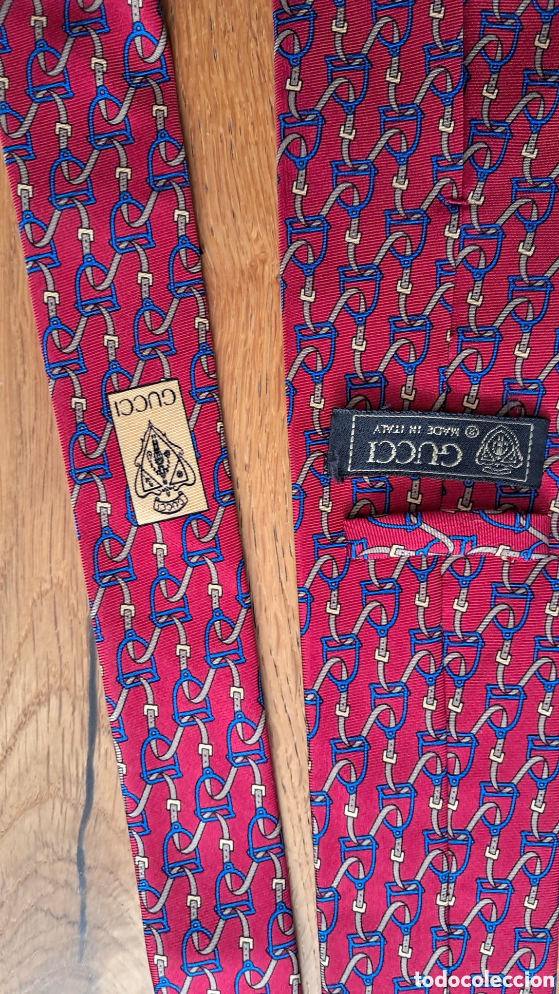 Vintage: GUCCI Vintage Corbata 100% Seda Made in Italy Roja Horsebit Ecuestre Corbata GUCCI vintage aut&eacute;ntica