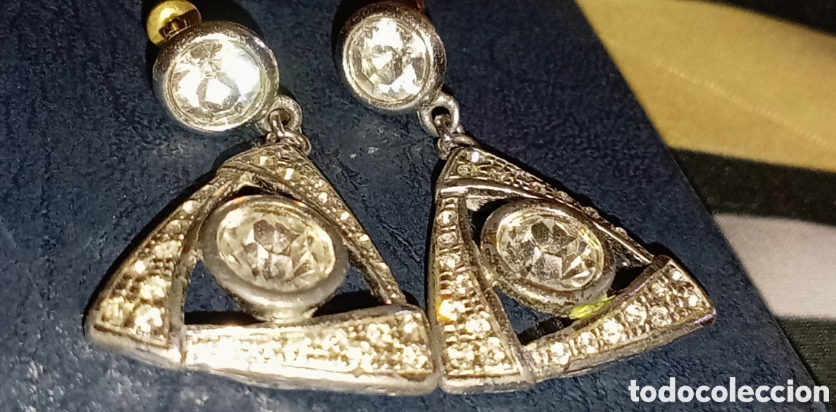 Vintage: Preciosos pendientes vintage a&ntilde;os 80 art dec&oacute; triangulares con strass - bisuter&iacute;a plateada