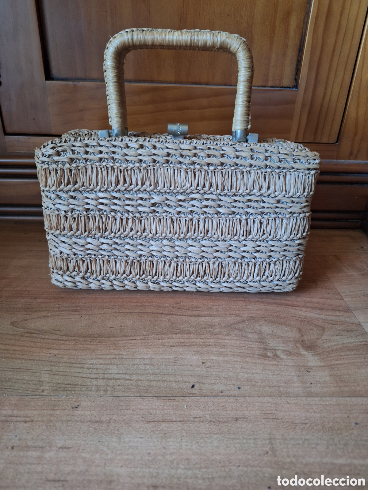 Vintage: Bolso caja vintage 1950s/1960s de rafia trenzada - Estilo Mid-Century