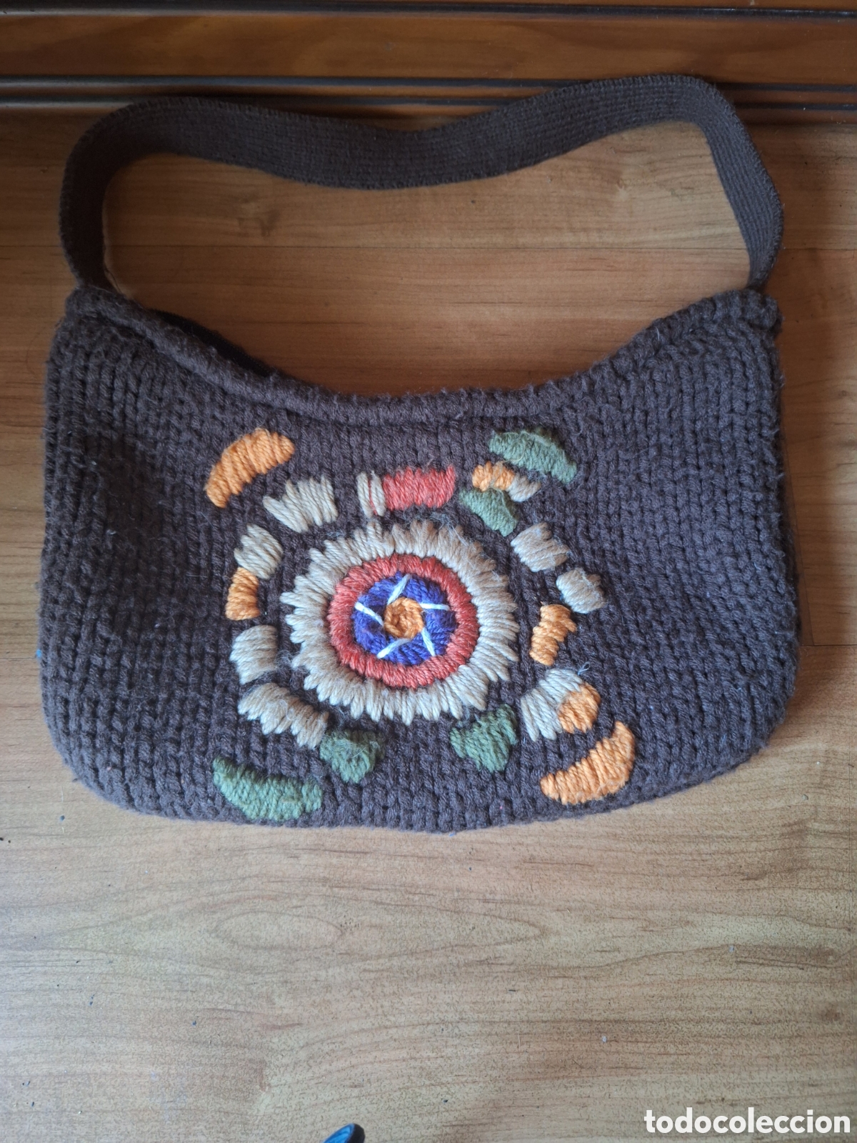 Vintage: Bolso de hombro vintage de punto y lana bordada - Sincro Pel Peleter&iacute;a (A&ntilde;os 70s/80s)