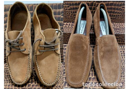 Vintage: PAR DE ZAPATOS MOCASINES CABALLERO DE ANTE PIEL AUTENTICA (TALLA 41 ahora 42)