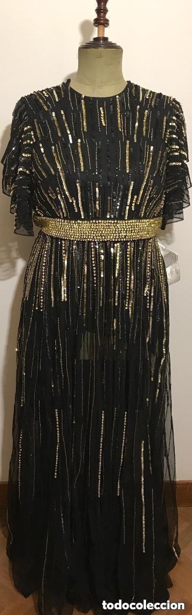Vintage: VESTIDO DE NOCHE NEGRO Y ORO ALTA COSTURA CON PEDRERIA ESTILO ART DECO NUEVO