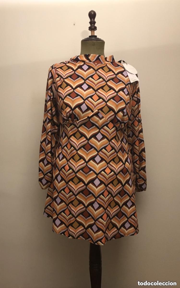 Vintage: VESTIDO ESTILO VINTAGE A&Ntilde;OS 70 LITTLE MISTRESS 20 ESTAMPADO GEOMETRICO NUEVO CON ETIQUETAS