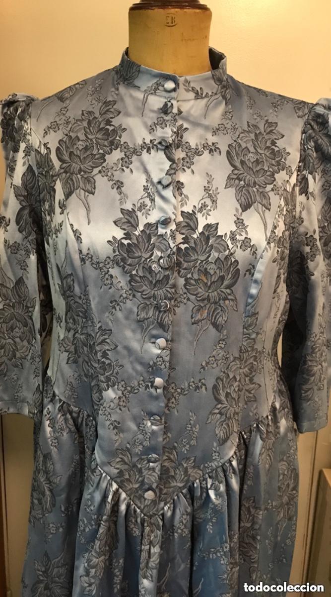 Vintage: VESTIDO BROCADO AZUL REPRODUCCION DE EPOCA VICTORIANO EDUARDIANO NUEVO