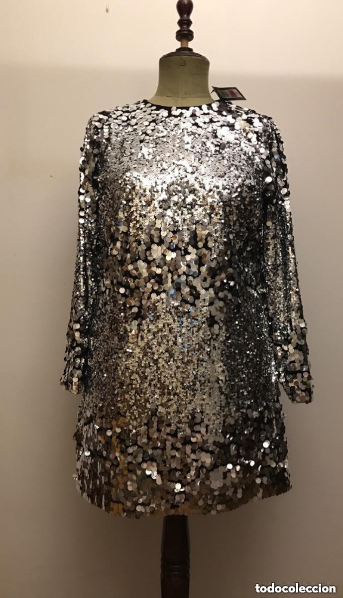 Vintage: Vestido de fiesta de lentejuelas plateadas Marks & Spencer nuevo con etiquetas