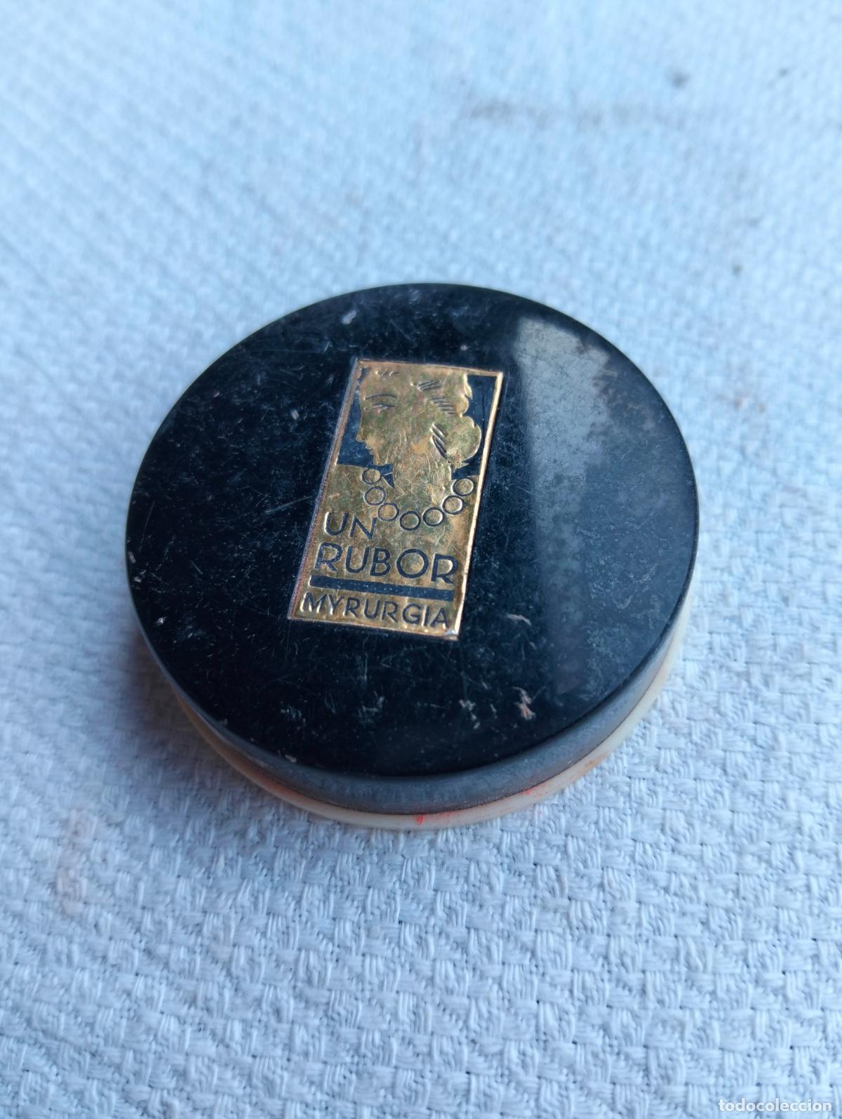 Vintage: Bote tarro de maquillaje antiguo polvos colorete vintage rosa polvera negro un rubor carnacion