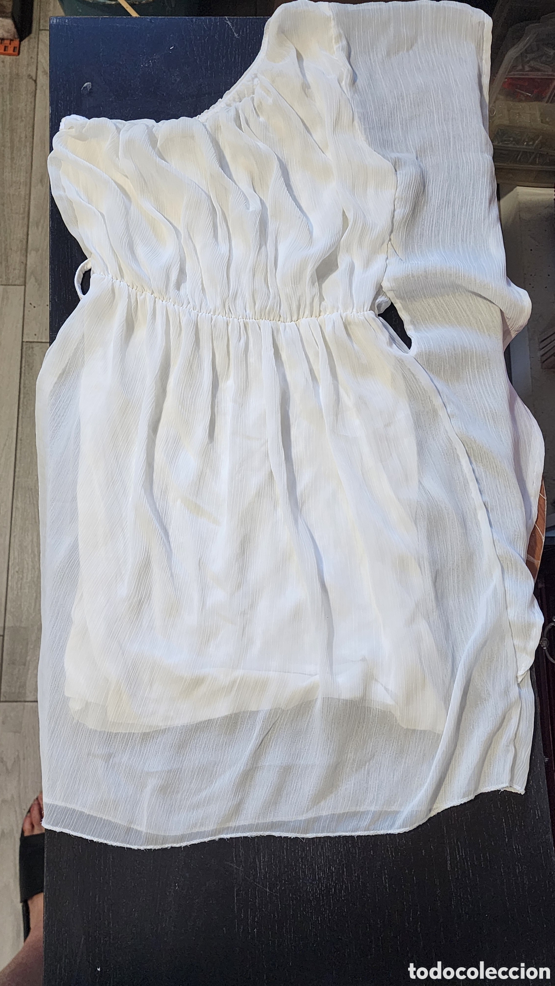 Vintage: Vestido Blanco Asim&eacute;trico &rdquo;Made in Italy&rdquo; &ndash; Gasa de Viscosa Plisada Estilo Ibicenco / Griego (Talla