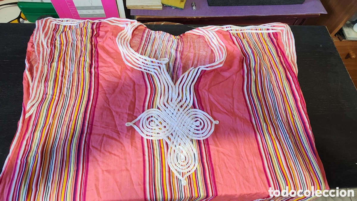 Vintage: Caft&aacute;n / Gandora Marroqu&iacute; &Eacute;tnico a Rayas Multicolores - T&uacute;nica Boho (60 x 125 cm)