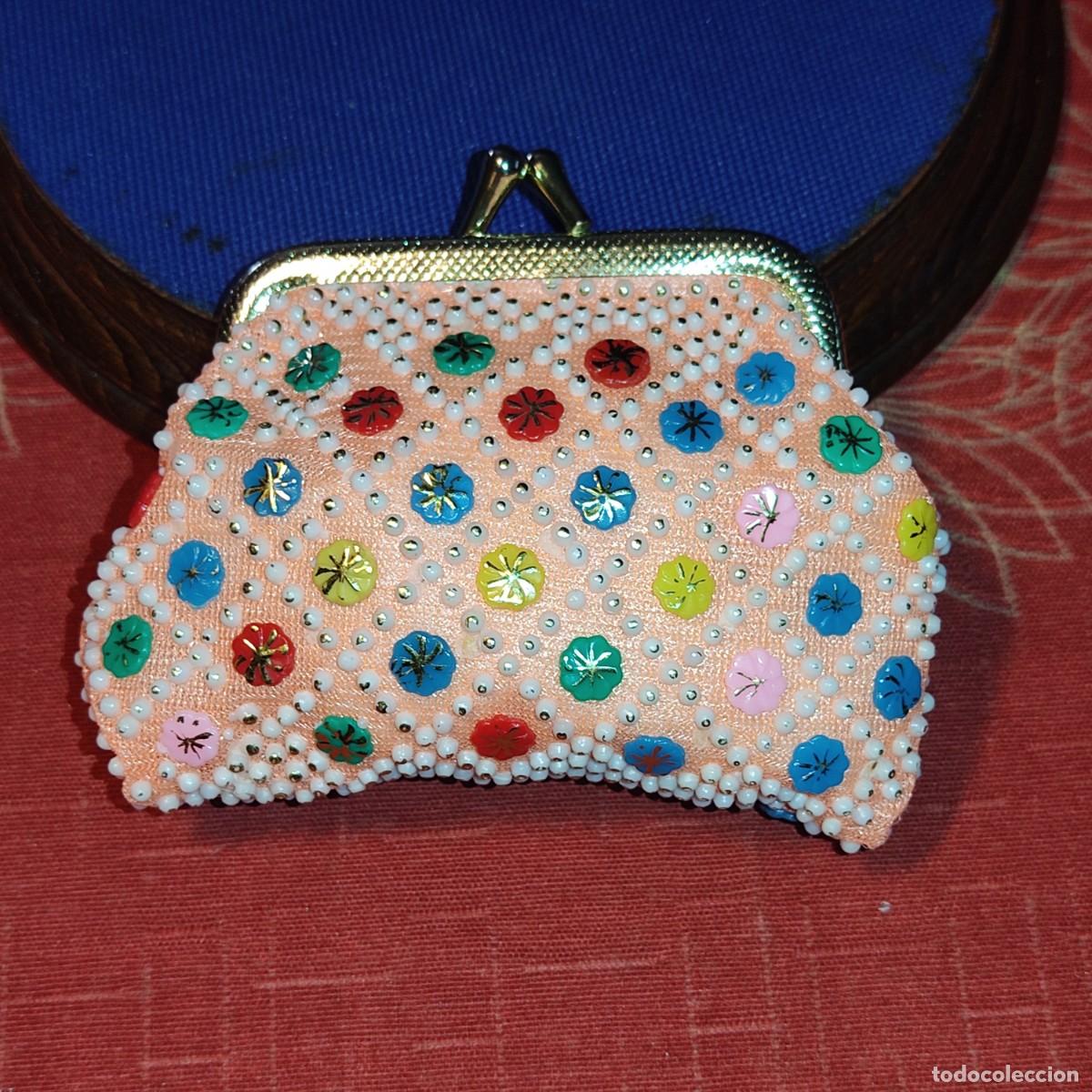 Vintage: Monedero rosa de bolitas.Vintage.Nuevo sin uso.