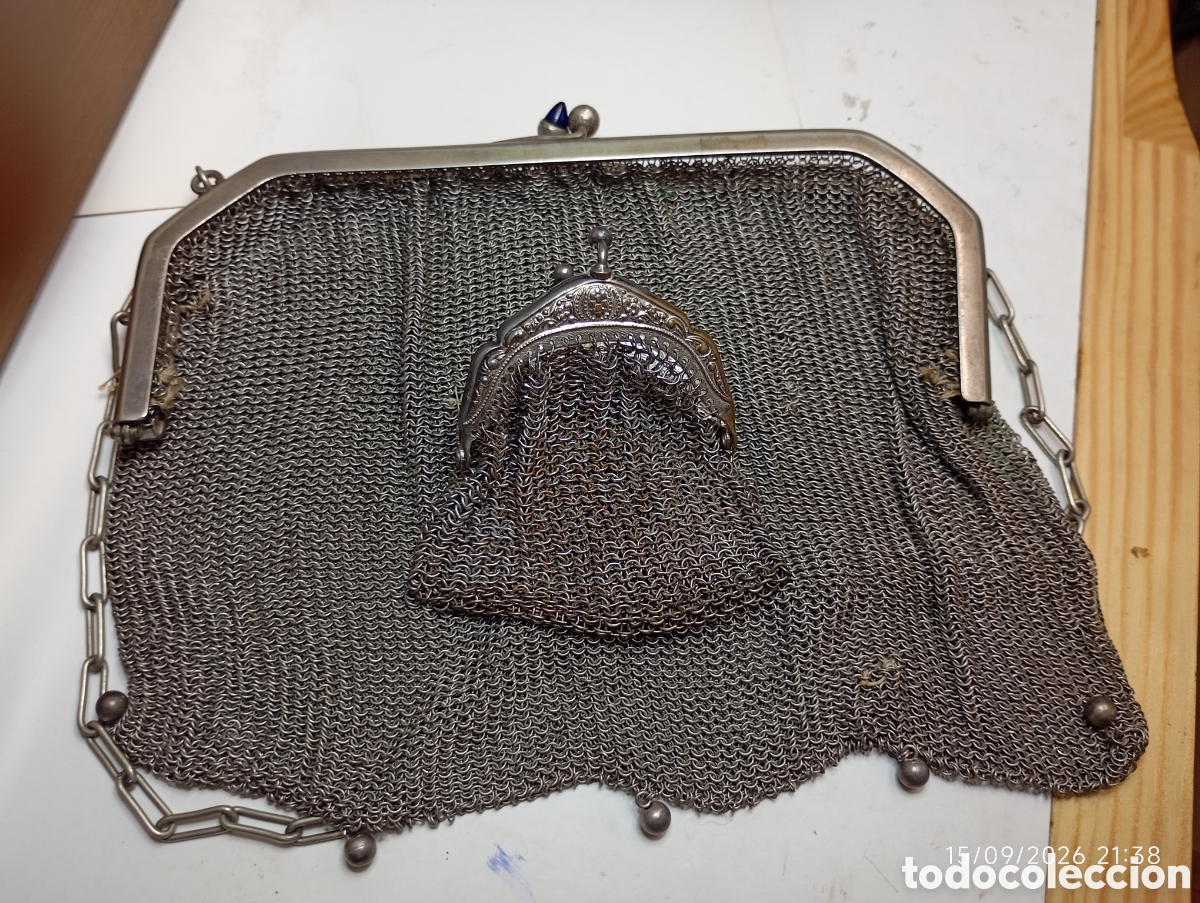 Vintage: Lote 2 Antiguos Bolsos / Monederos de Cota de Malla (Alpaca / German Silver) - &Eacute;poca Art D&eacute;co