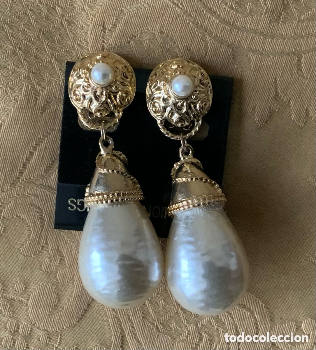 Vintage: PENDIENTES LARGOS PERLAS A&Ntilde;O 80 - Foto 2