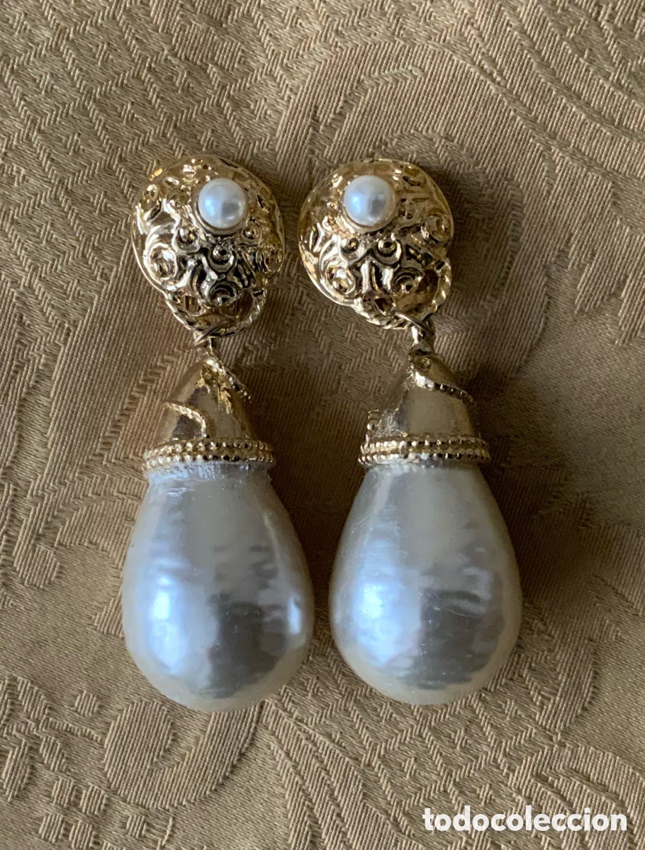 Vintage: PENDIENTES LARGOS PERLAS A&Ntilde;O 80
