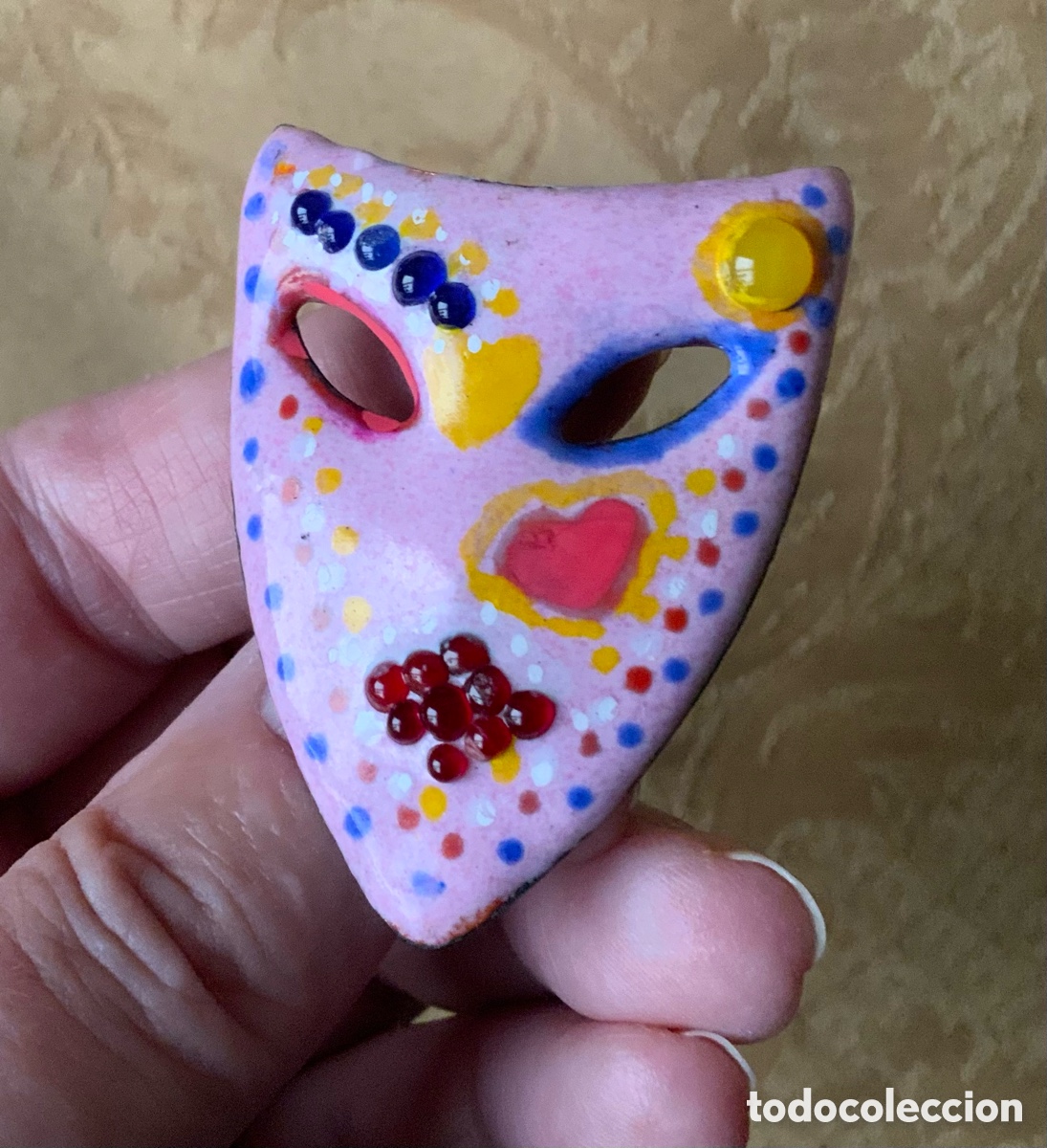 Vintage: BROCHE M&Aacute;SCARA ESMALTADA AL FUEGO - Foto 3