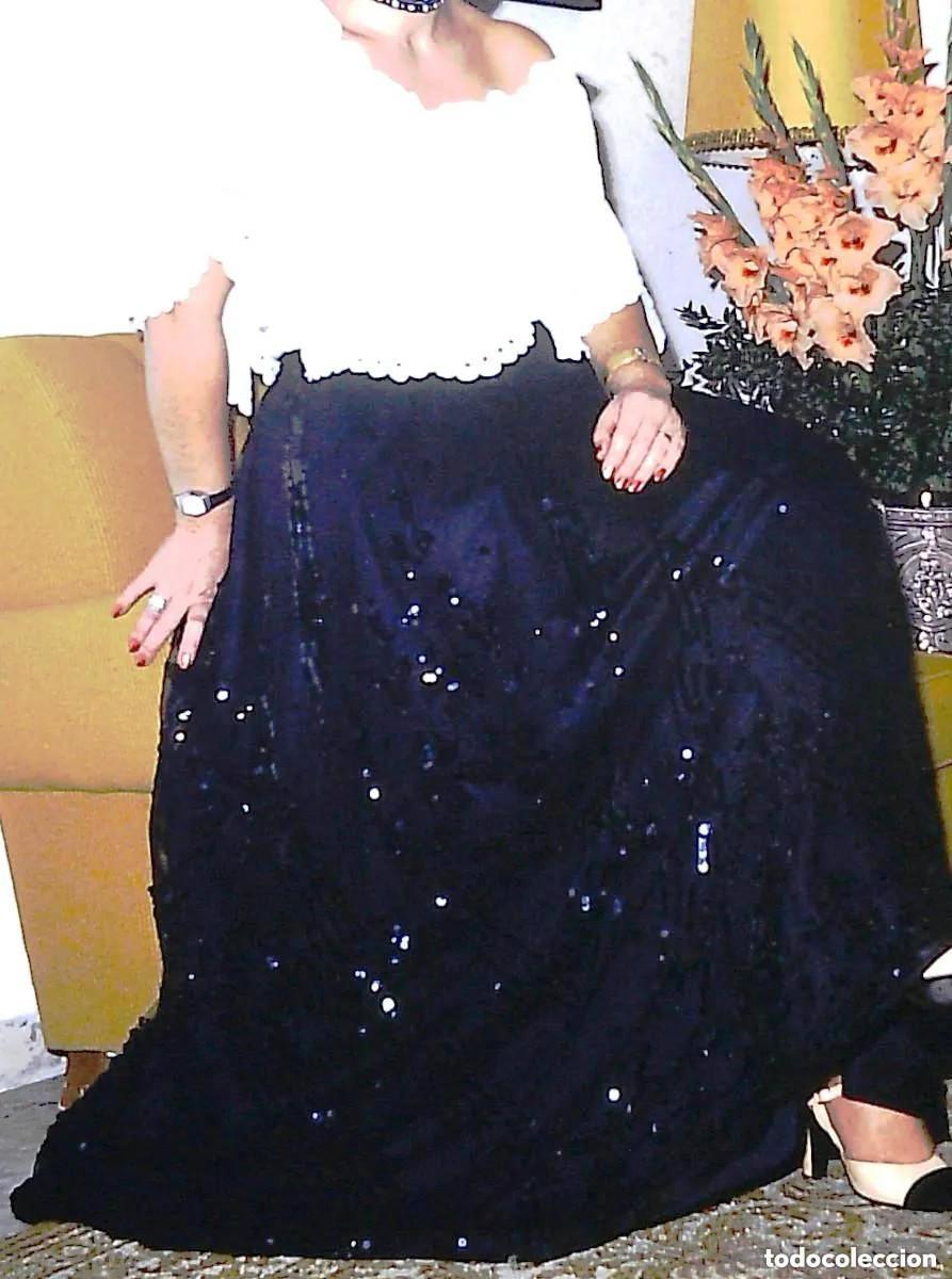 Vintage: CONJUNTO VINTAGE DE FIESTA; FALDA LARGA Y TORERITA TUL NEGRO BORDADO EN LENTEJUELAS