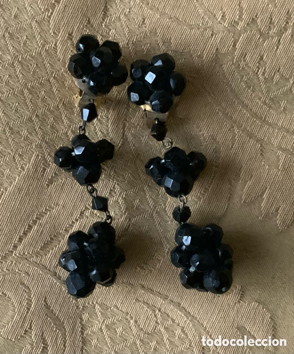 Vintage: PENDIENTES LARGOS A&Ntilde;OS 50 CRISTAL NEGRO