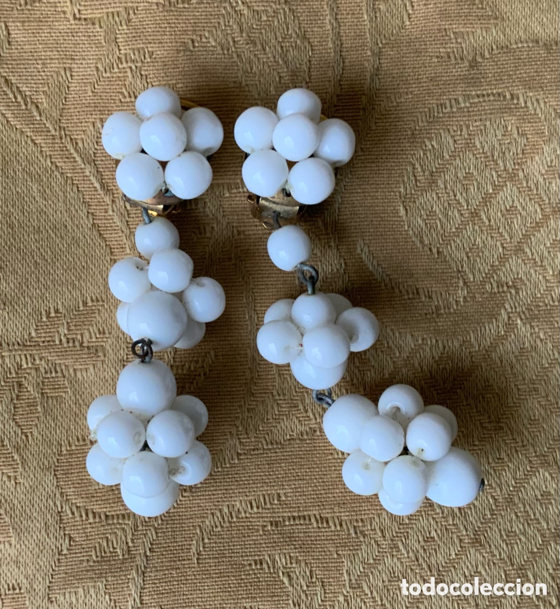 Vintage: PENDIENTES A&Ntilde;OS 50 CRISTAL BLANCO