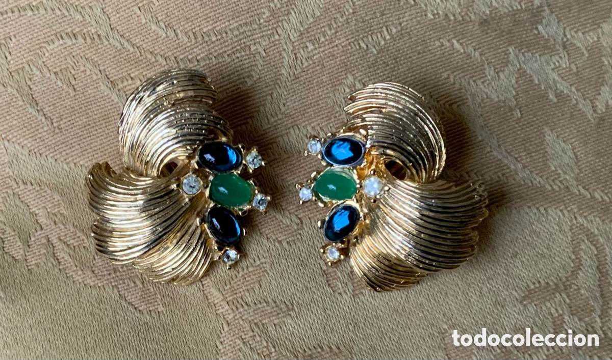 Vintage: PENDIENTES A&Ntilde;OS 70 CABUJONES VERDES Y AZULES