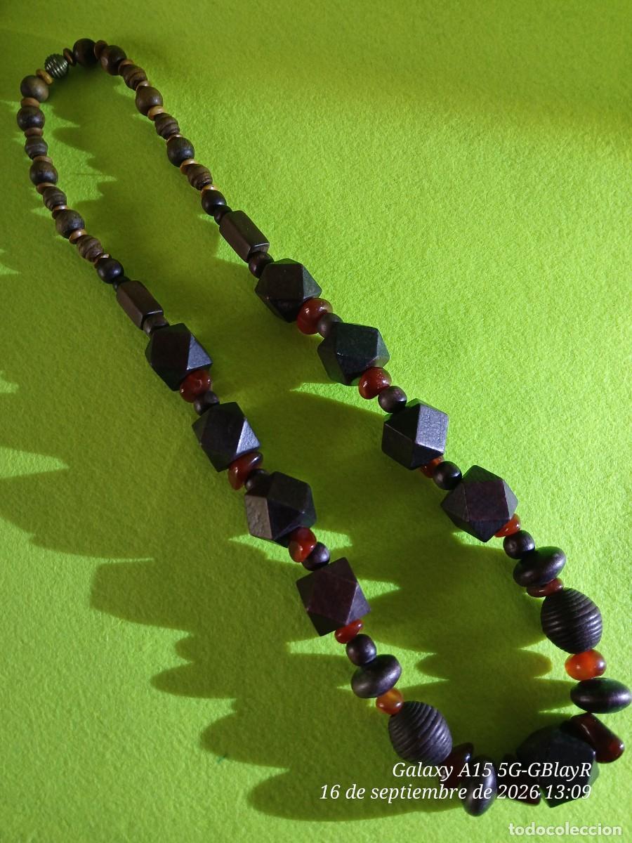 Vintage: Collar maderas y &aacute;mbar, cierre roscado,vintage. - Foto 1