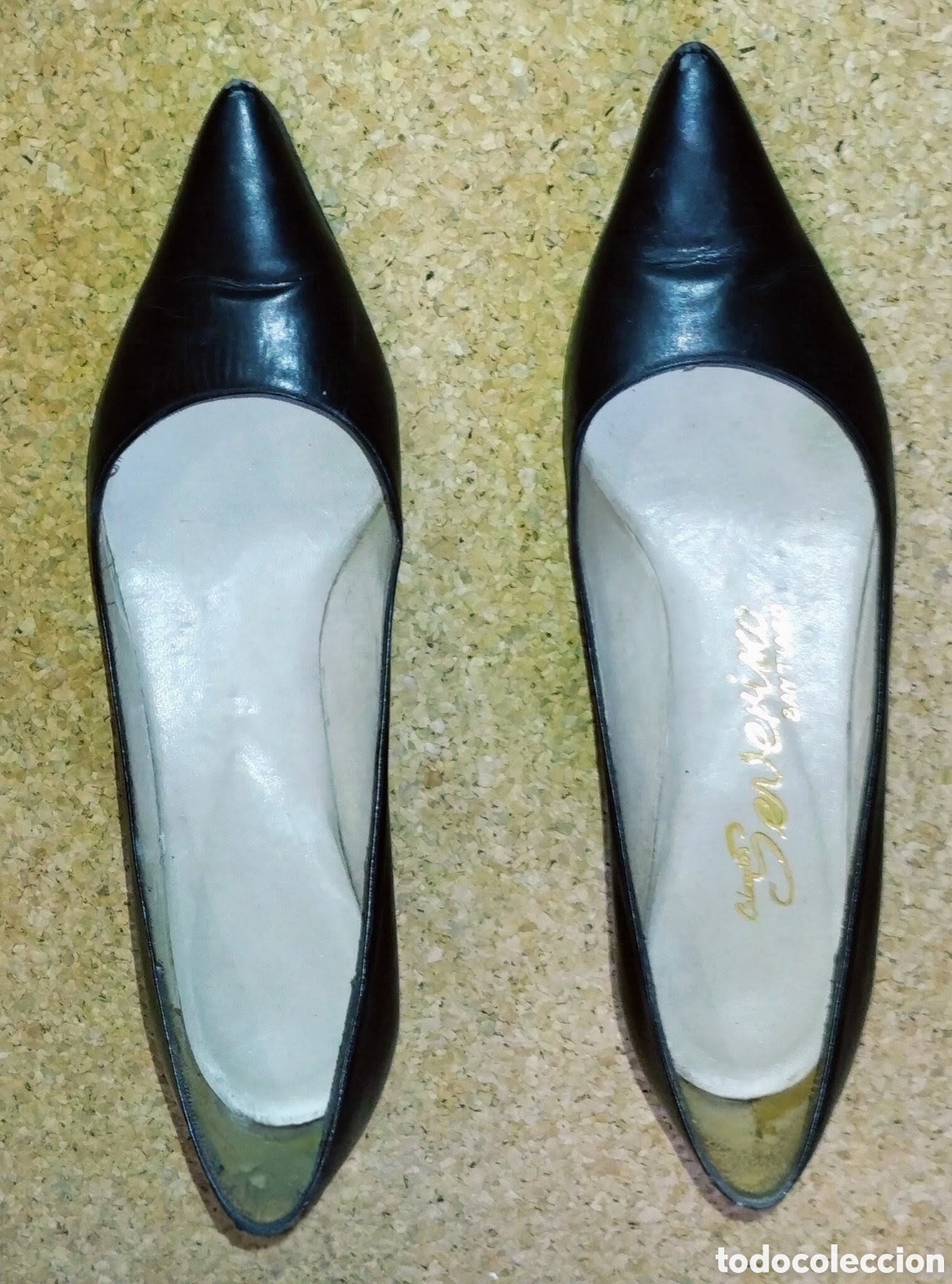 Vintage: ZAPATOS DE SAL&Oacute;N VINTAGE de PIEL NEGRA n&deg;34/35 A&Ntilde;OS 60/70 en BUEN ESTADO con se&ntilde;ales de uso normales