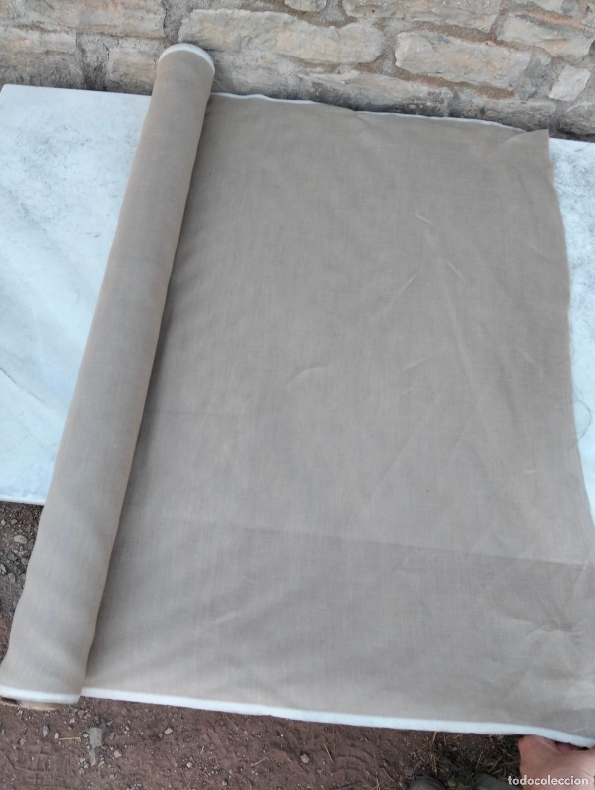 Vintage: Rollo de tela antiguo tejido textil 12m 12 metros color beige oscuro lino basto o s&iacute;mil sin uso