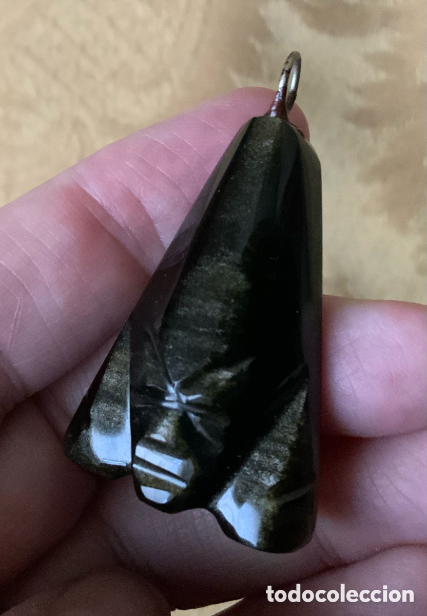 Vintage: COLGANTE OBSIDIANA DORADA FIGURA AZTECA