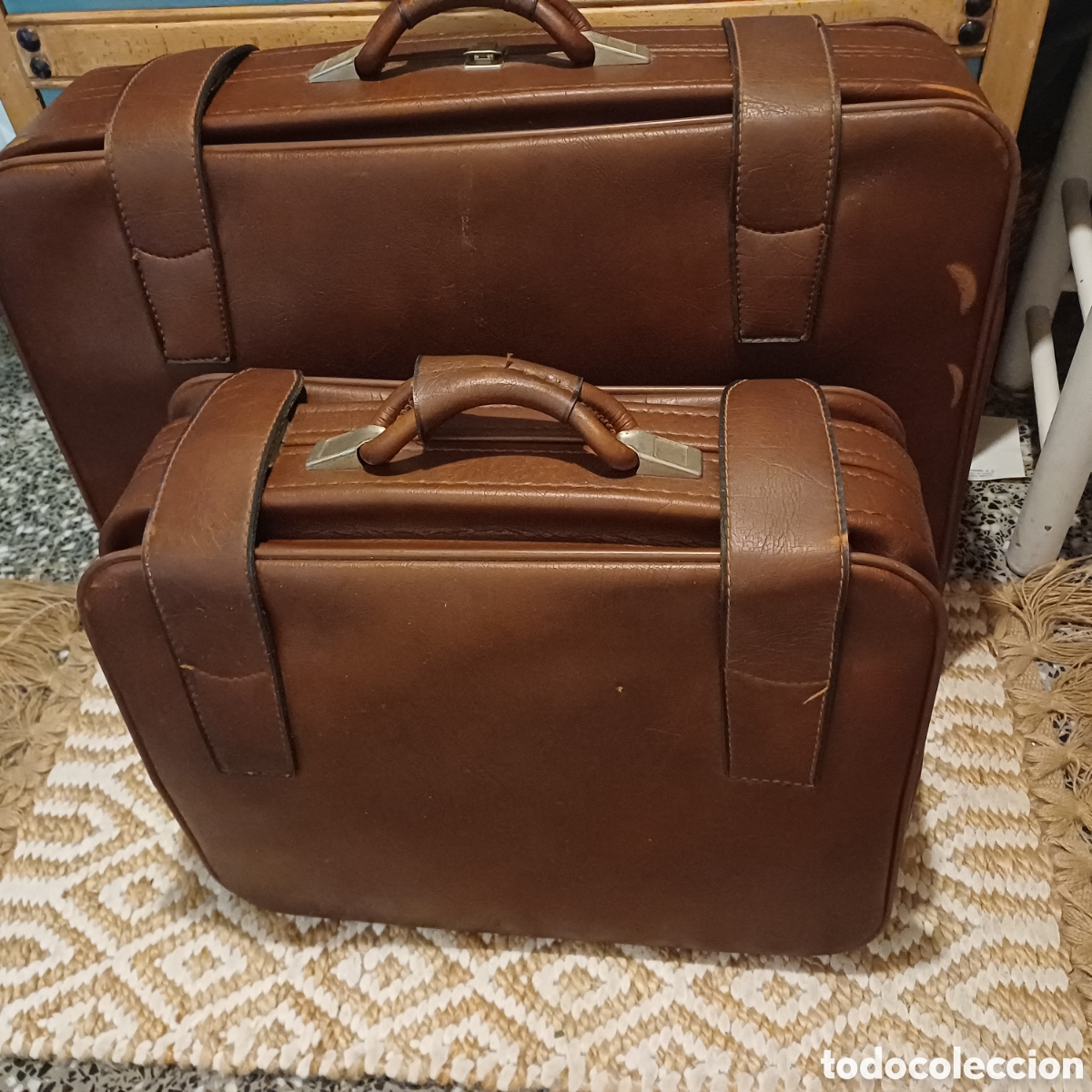 Vintage: Lote de Dos maletas vintage de piel marr&oacute;n. - Foto 4