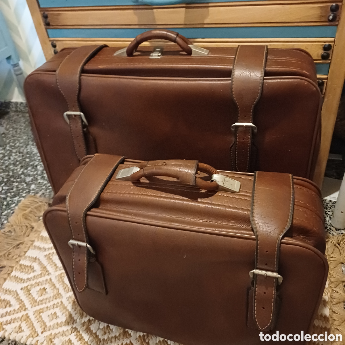 Vintage: Lote de Dos maletas vintage de piel marr&oacute;n. - Foto 1