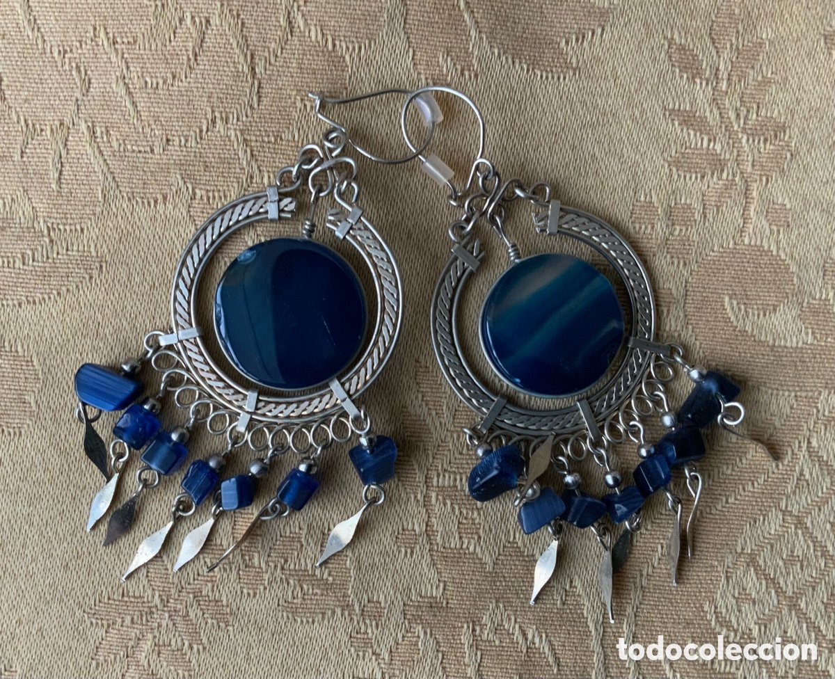 Vintage: PENDIENTES &Aacute;GATA AZUL DE PER&Uacute;, HECHOS A MANO - Foto 2