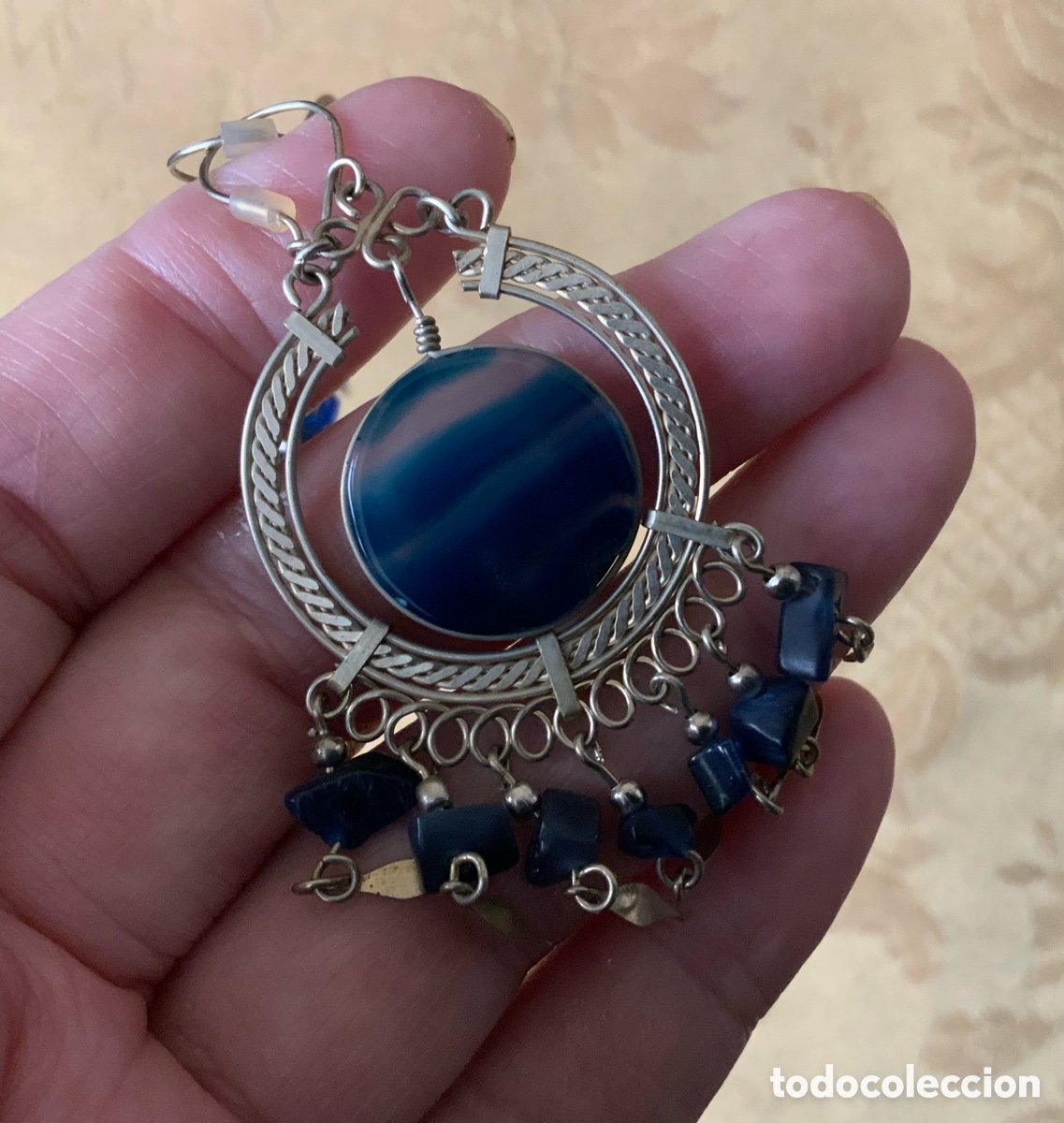 Vintage: PENDIENTES &Aacute;GATA AZUL DE PER&Uacute;, HECHOS A MANO - Foto 3