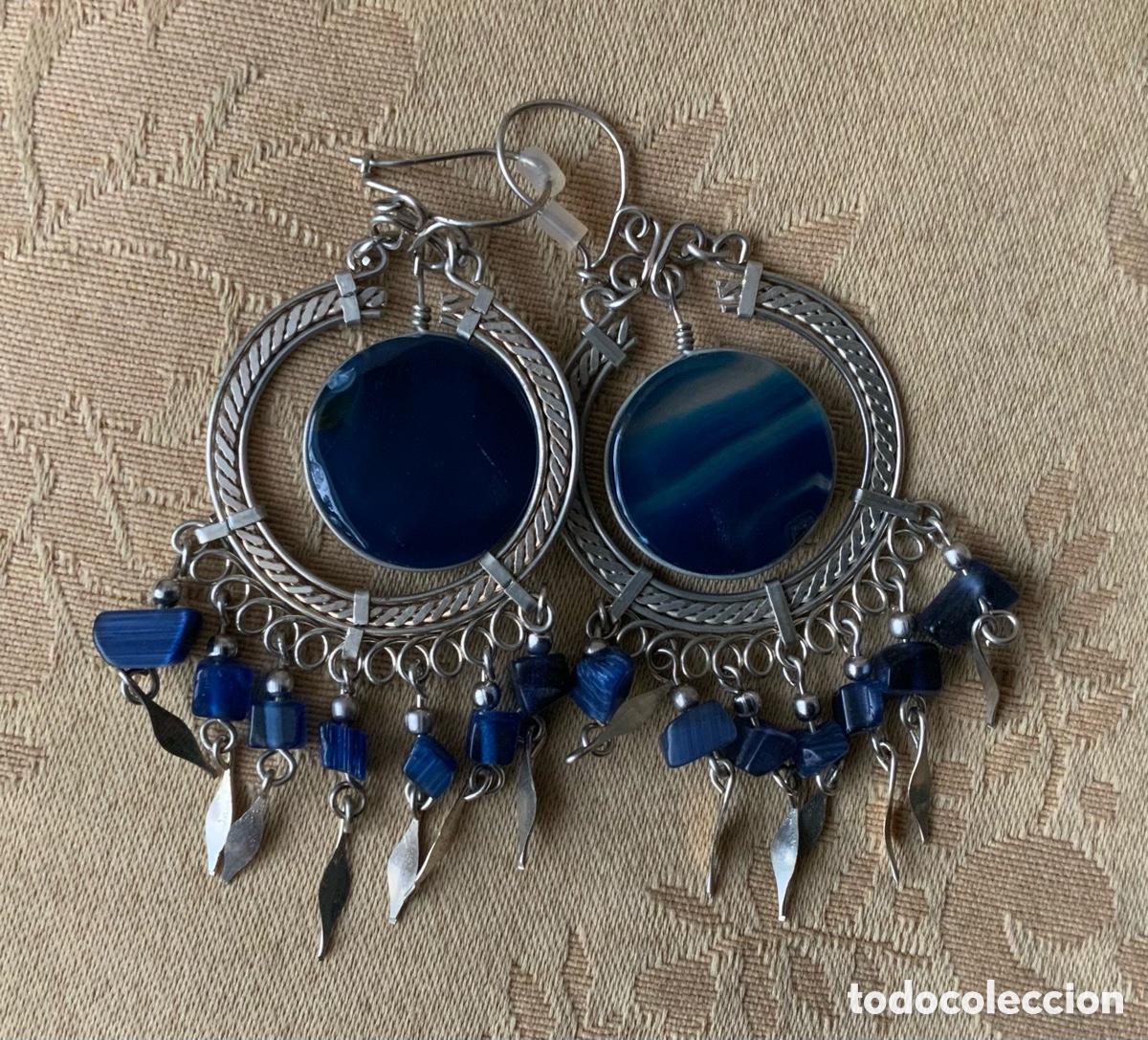 Vintage: PENDIENTES &Aacute;GATA AZUL DE PER&Uacute;, HECHOS A MANO - Foto 4