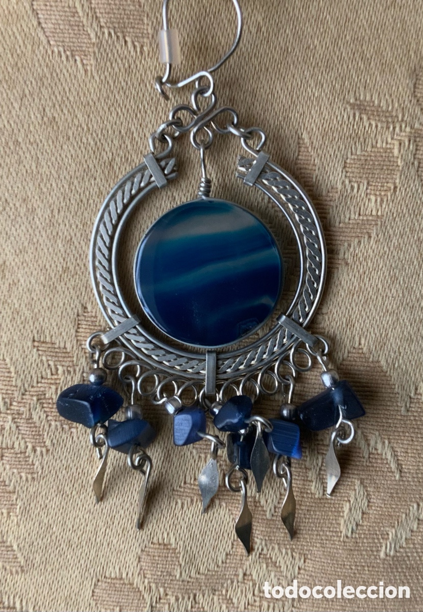 Vintage: PENDIENTES &Aacute;GATA AZUL DE PER&Uacute;, HECHOS A MANO - Foto 5