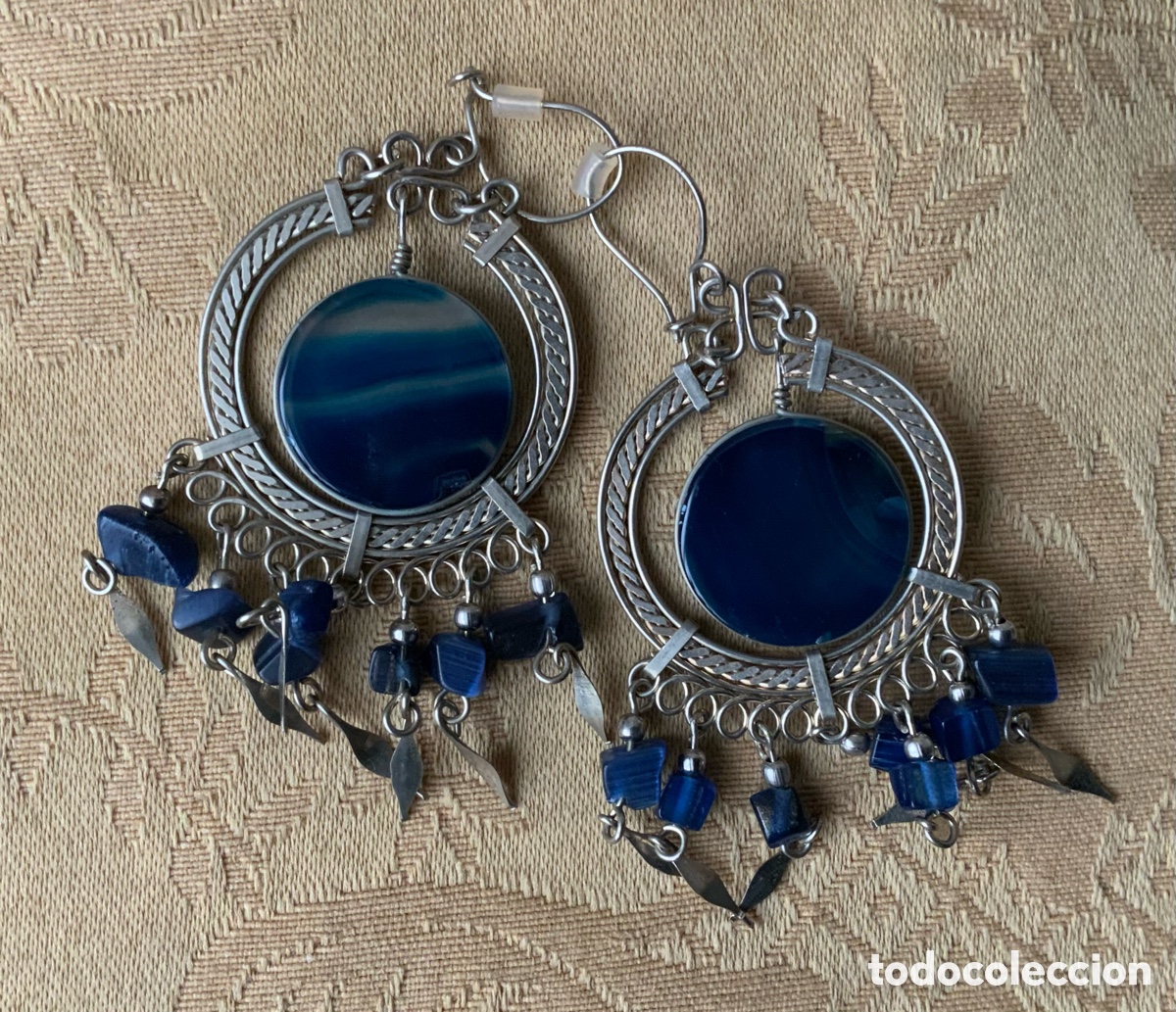 Vintage: PENDIENTES &Aacute;GATA AZUL DE PER&Uacute;, HECHOS A MANO - Foto 6