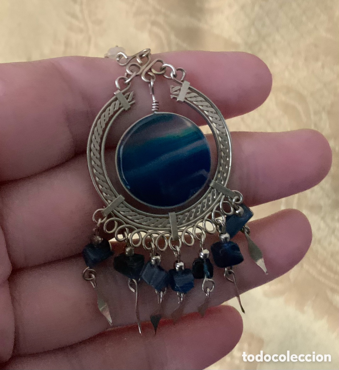 Vintage: PENDIENTES &Aacute;GATA AZUL DE PER&Uacute;, HECHOS A MANO - Foto 7