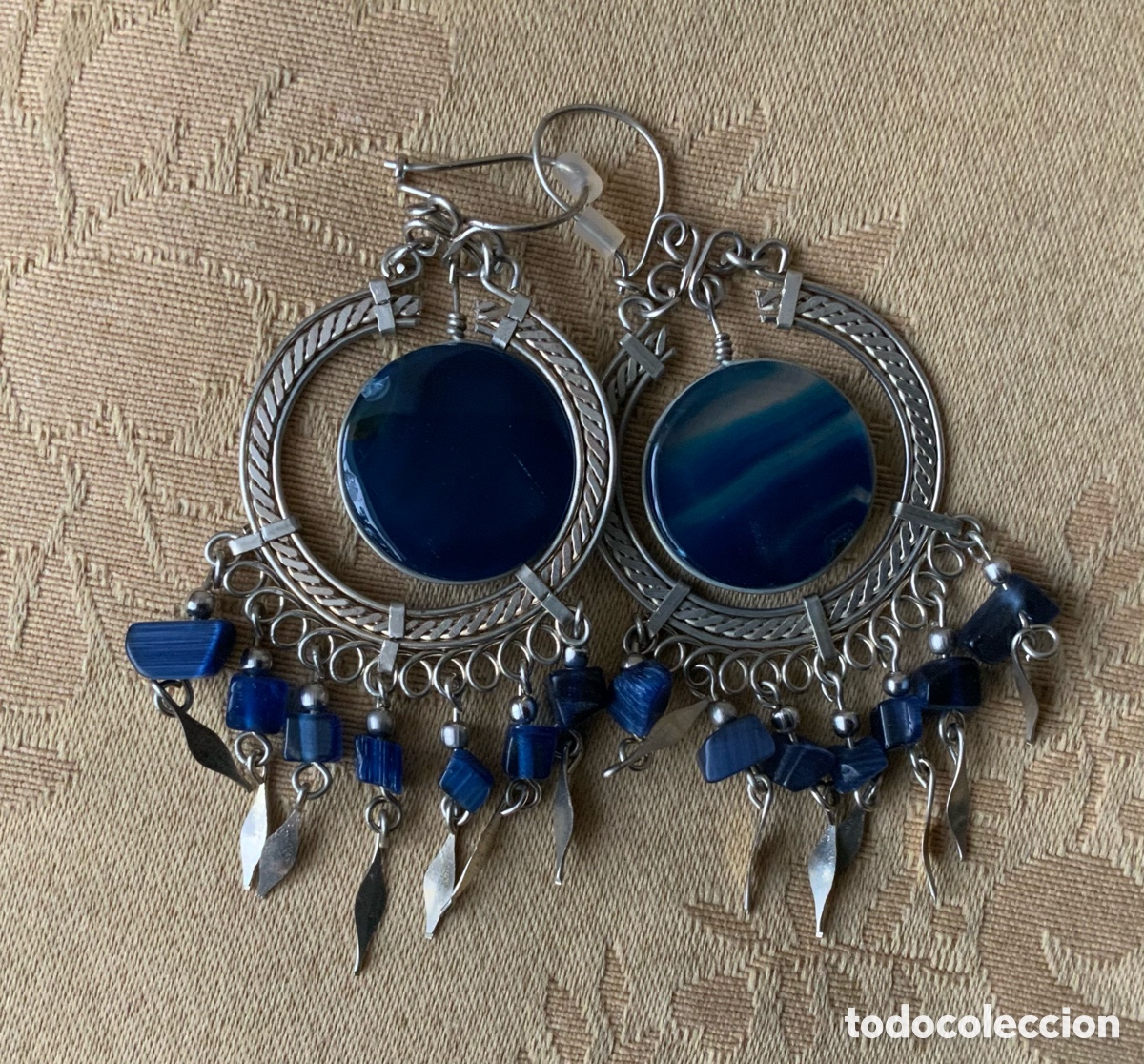 Vintage: PENDIENTES &Aacute;GATA AZUL DE PER&Uacute;, HECHOS A MANO - Foto 8