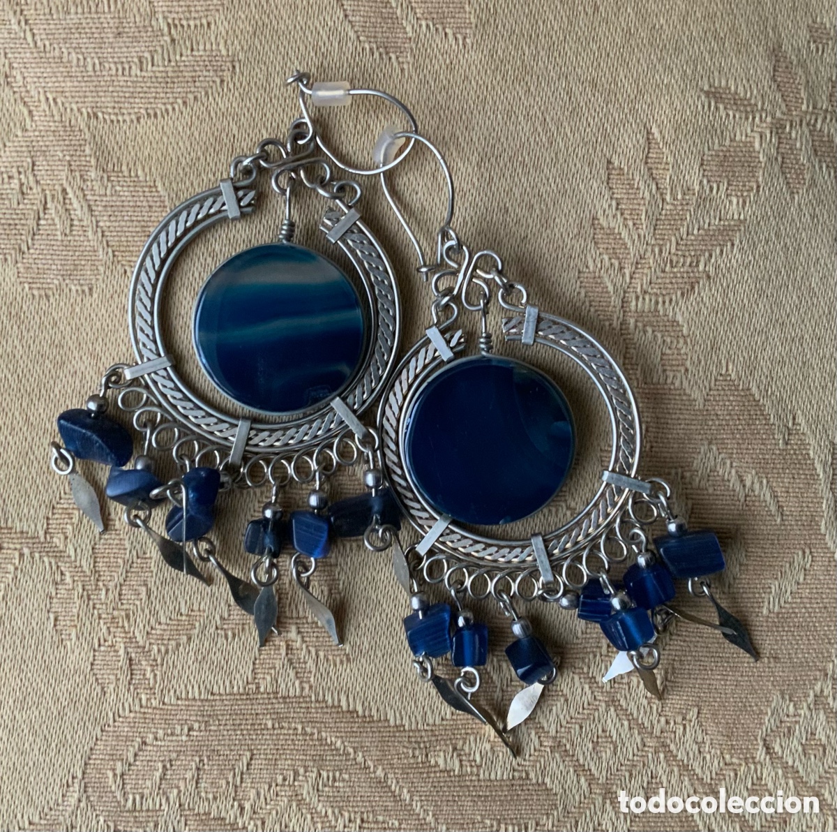 Vintage: PENDIENTES &Aacute;GATA AZUL DE PER&Uacute;, HECHOS A MANO - Foto 9