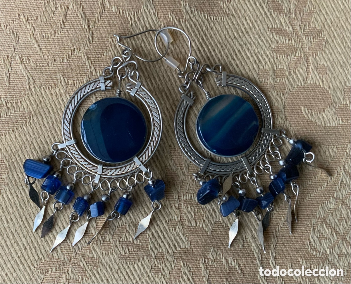 Vintage: PENDIENTES &Aacute;GATA AZUL DE PER&Uacute;, HECHOS A MANO