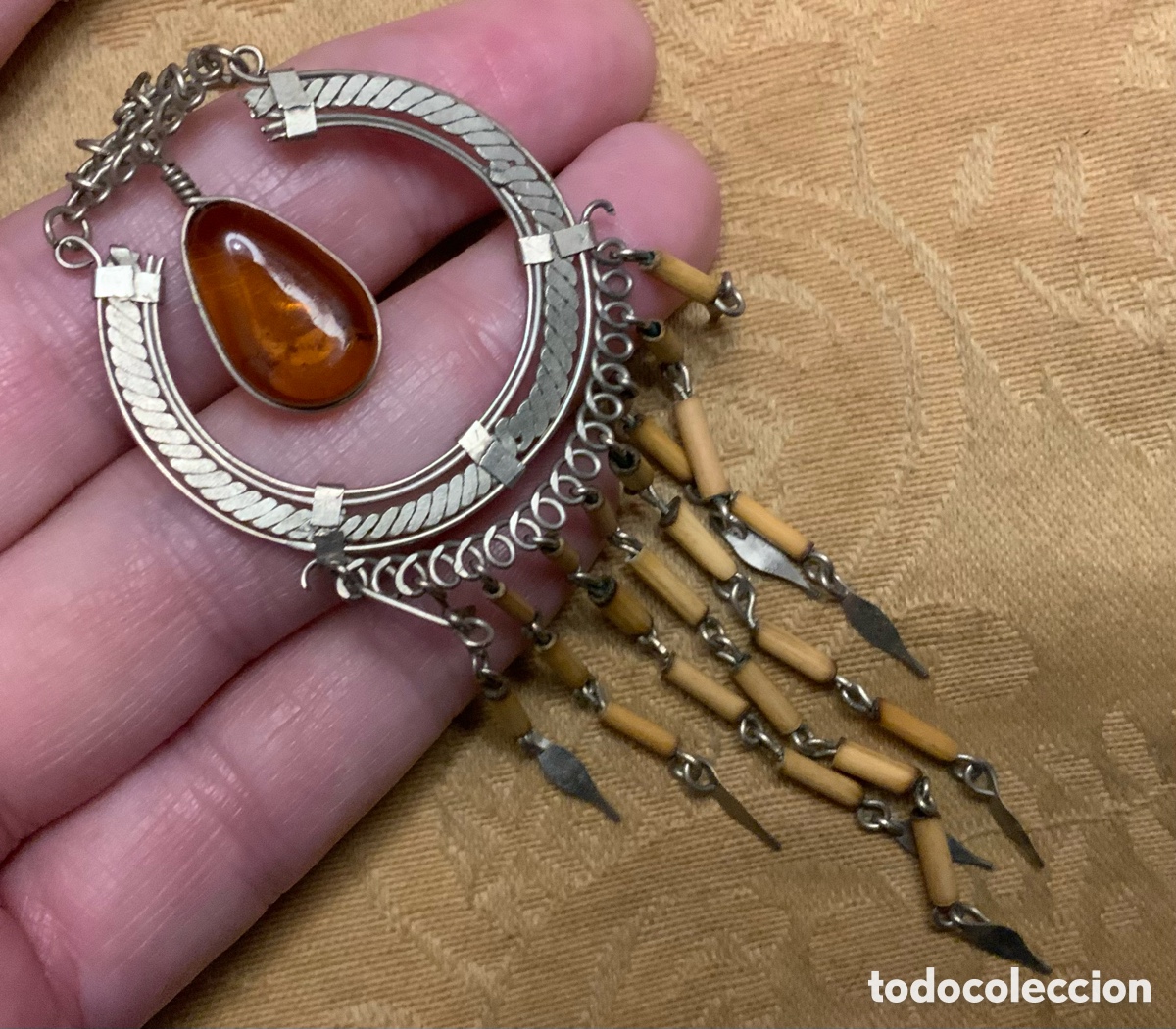 Vintage: PENDIENTES ALPACA PERUANOS &Aacute;GATA CORNALINA - Foto 2