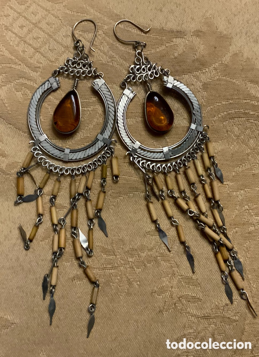 Vintage: PENDIENTES ALPACA PERUANOS &Aacute;GATA CORNALINA - Foto 3