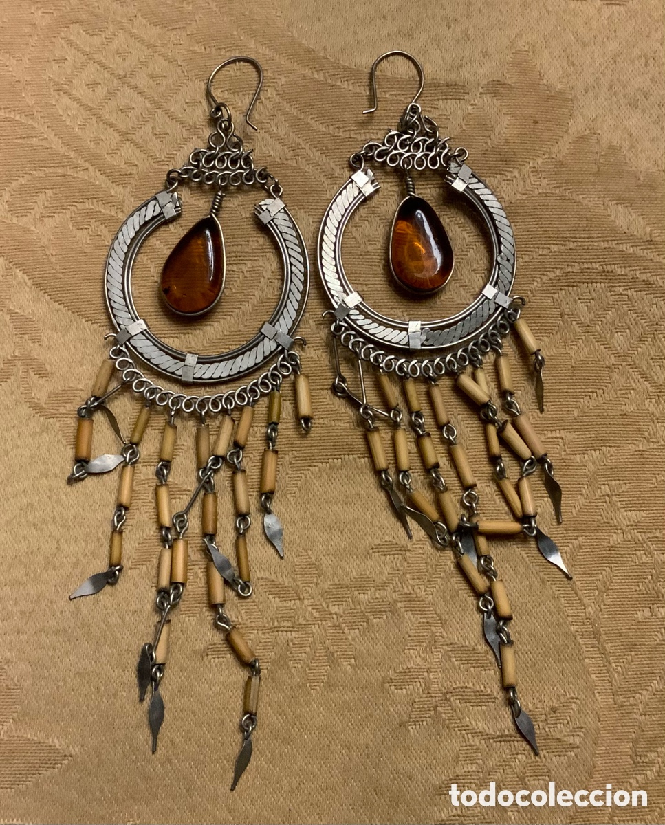 Vintage: PENDIENTES ALPACA PERUANOS &Aacute;GATA CORNALINA - Foto 4